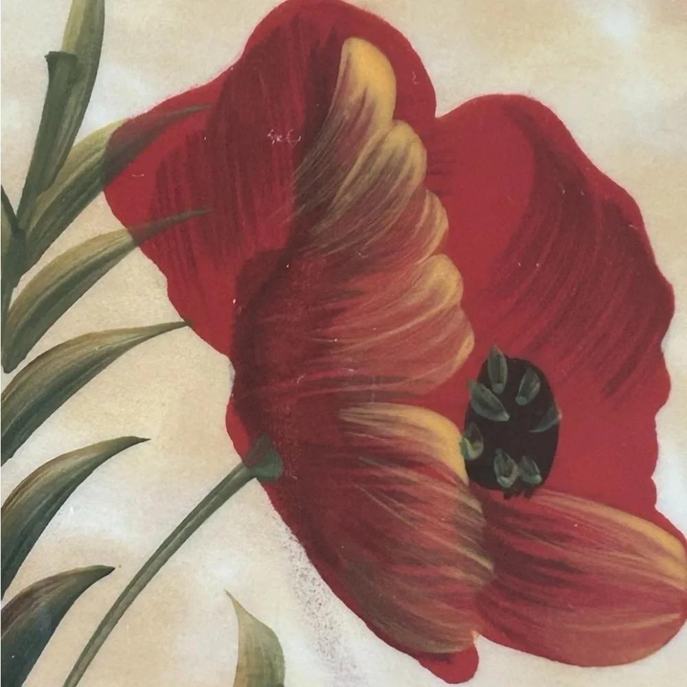 4 Pier 1 Imports Hand-painted Square‎ Dinner Plates Poppies 10” Retired